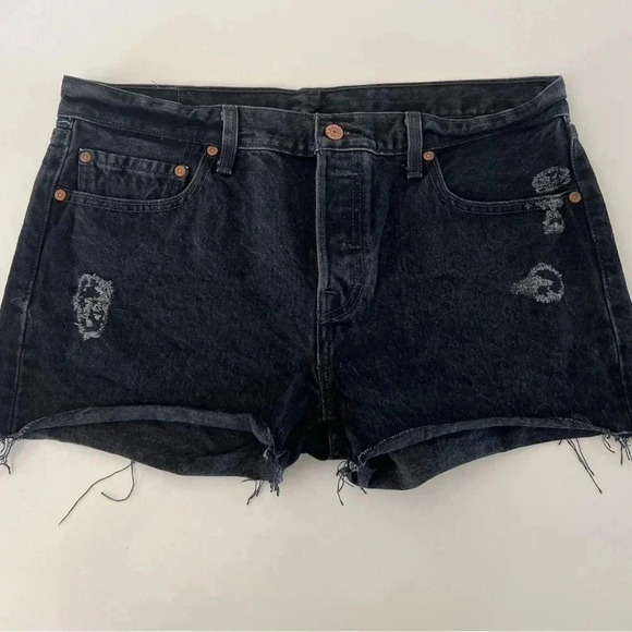 Levi's‎ 501 Black Button Fly Cutoff Denim Jean Shorts Size 30 - Picture 2 of 10